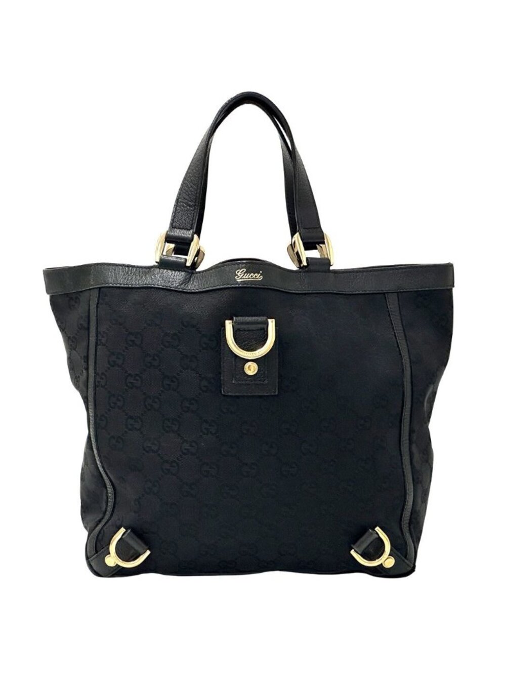 Gucci Bag GG Canvas Handbag Black Gold Handle for Work Chic Monotone